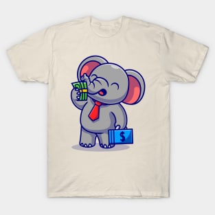 Cute Elephant Employee With Salary Cartoon T-Shirt